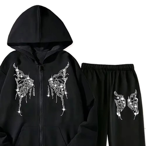 Custom Logo 100% Cotton Breathable Rhinestone Tracksuits For Men Warm Winter Wear Rhinestone Tracksuit - Product Image 2