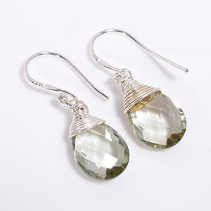 Natural 925 sterling <b>silver</b> <b>drop</b> <b>earrings</b> green amethyst pear cut gemstone women fashion <b>silver</b> gemstone jewelry exporter - Product Image 1