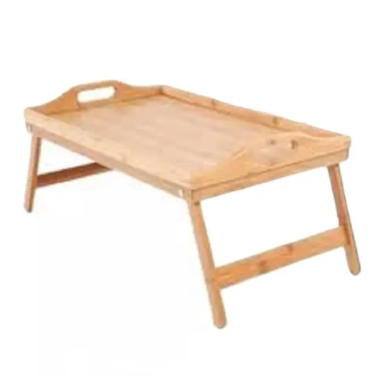 Meja tempat tidur Laptop kayu, dengan pegangan kaki lipat meja kecil bambu nampan makanan sarapan dengan Slot Media meja untuk Laptop