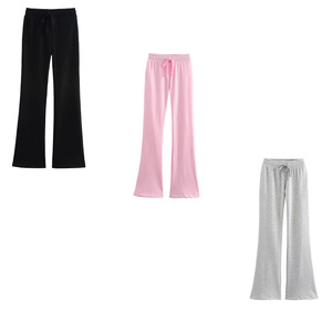 Women's 2025 Summer Vintage High <b>Waist</b> Flare Pants New Fashion Solid Pattern Casual <b>Trousers</b> <b>Elastic</b> <b>Waist</b> Closure for Mujer - Product Image 2