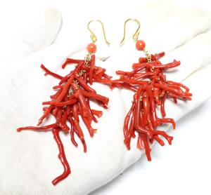 Hermosos pendientes de coral rojo natural Pendiente de racimo Pendientes de rama de coral italiano natural de oro de 14 quilates - Product Image 4