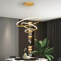 Décoration d'intérieur, lampe moderne, salon, hôtel, luminaire suspendu circulaire, design à 3 anneaux, acrylique doré, lustre rond LED de luxe