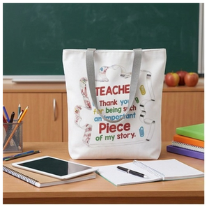 Sac fourre-tout en toile avec motif « Teacher Appreciation Piece of Story », sac à bandoulière réutilisable pour les courses, cadeau amusant pour la salle de classe, usage quotidien, 27x37cm - Product Image 4