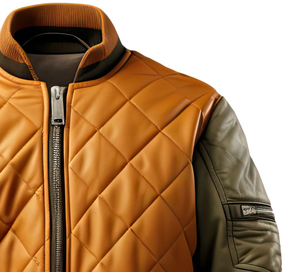 Vert Olive Marron Véritable Peau De Mouton Baseball Col Baggy Zip-up Chaud Diamant Matelassé Classique Varsity Veste En Cuir De Haute Qualité - Product Image 3