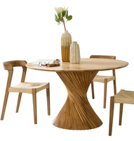 Ensemble de table à manger moderne en bois massif de forme ronde avec un design floral exclusif et élégant, finition en noyer naturel