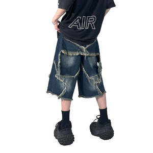 Custom Men's <b>High</b> Street Mid <b>Waist</b> Denim Straight <b>Jeans</b> Summer Knee-Length <b>Shorts</b> 100% Cotton Quick Dry - Product Image 2