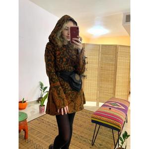 Women Printed Hooded Maxi Dress with <b>Belt</b> Long Sleeve Boho Style Casual Winter <b>Festival</b> Wear Plain Dyed Natural - Product Image 2