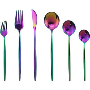 อุปกรณ์บนโต๊ะอาหารสแตนเลส6ชิ้นที่ทันสมัยและมีสีสันสไตล์อเมริกันพร้อมที่จับสีรุ้งสำหรับตกแต่ง - Product Image 1