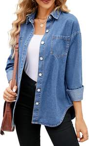 Veste en jean pour femme Veste en jean oversize à manches longues Chemise Veste en jean Veste en jean Impression personnalisée logo Style à la mode - Product Image 2