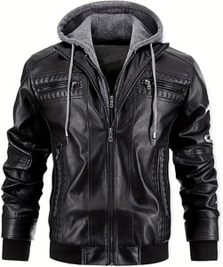 Nouvelle veste en similicuir pour hommes vestes de motard de moto veste en cuir véritable coupe-vent imperméable avec capuche amovible - Product Image 1
