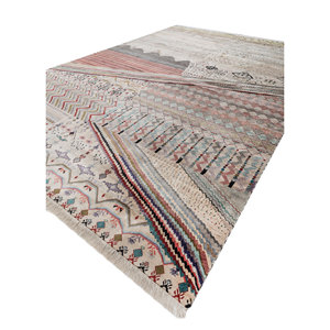 พรมไหมทอมือลายเรขาคณิตสีงาช้าง แมนชาฮา รูปทรงสี่เหลี่ยมผืนผ้า สำหรับห้องนั่งเล่น พรมวิสโคสแบบจิ๊กซอว์สำหรับทางเดิน รุ่น Luv-625 สำหรับวัยรุ่น - Product Image 2