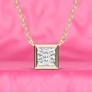 Collar con colgante de bisel de diamante de corte princesa cultivado en laboratorio de 1,00 quilates minimalista moderno 950 platino - Product Image 5