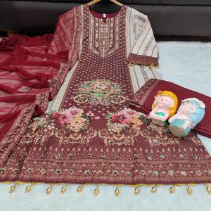 Plazzo Dupatta Original para Mujer, Estampado Digital Seemer, Bordado Elegante, Estilo Formal Tradicional, Nuevo y Moderno, Secado Rápido - Product Image 6