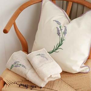 Wholesale Embroidery Lavender Design Square Seat Cushion <b>Cover</b> White Cotton Embroidery Latex Throw Pillowcase <b>Sofa</b> <b>Covers</b> - Product Image 3