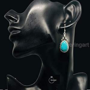 Pendientes de Plata de Ley 925 con Turquesa Tibetana Natural, Piedra de Nacimiento de Diciembre, Joyería Hecha a Mano para Mujer - Product Image 2