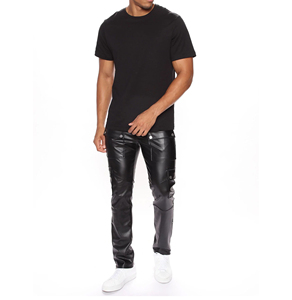 Faux leather <b>trousers</b> for men designed with a skinny fit and cool modern aesthetic for all seasons breathable - Product Image 3