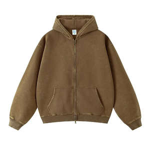 Sudadera con capucha para hombre, estilo vintage, lavada, con cremallera completa, forro polar grueso, cálida, informal, para invierno, estilo urbano, con bordado 3D - Product Image 4