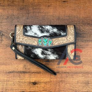 New Luxury Designer Hand Tooled Leather Clutch Western Cowhide Wristlet <b>Wallet</b> with Credit Holder Large Capacity Leather Clutch - Product Image 1