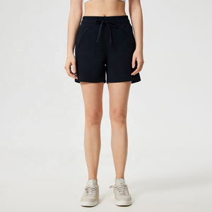 Shorts Casuales Azul Claro para Mujer, Cintura Media, Cordón Ajustable, Cintura Elástica, Tinte Liso, Corte Holgado, Pantalones Cortos de Verano - Product Image 5
