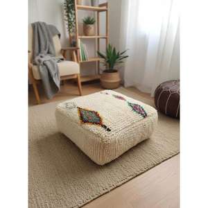 Puf de Cuero Marroquí Hecho a Mano, Otomana Tradicional Artesanal, Decoración del Hogar, Asiento Boho para Sala de Estar - Product Image 1