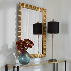 Gold Square Art Deco Wall <b>Mirror</b> with Textured Wavy Frame Modern Glam Decor for Living Room Entryway Wedding - Product Image 4