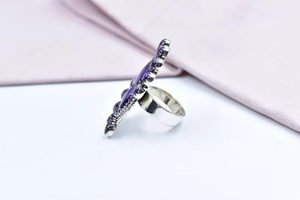Anillo fino de Plata de Ley 925 hecho a mano púrpura Dalia turquesa anillo ajustable de plata de ley regalo para mujer - Product Image 3