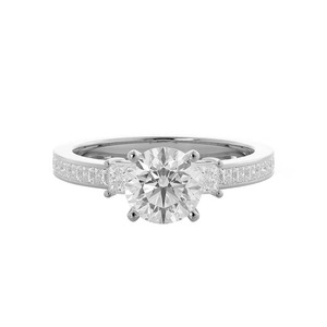 Bague de fiançailles Princesse et diamant rond cultivé en laboratoire 1,50 ct F-VS1 poli, or 14 carats, sertissage 4 griffes, cadeau pour occasion spéciale - Product Image 2