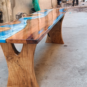 Table à manger haut de gamme en bois d'acacia Live Edge conception d'île en résine époxy bleu océan meubles de salle à manger modernes durables 8 places - Product Image 4