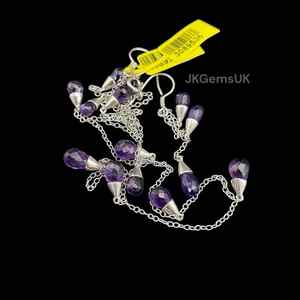 925 collier en argent Sterling boucles d'oreilles ensemble pierres précieuses améthyste naturelles gouttes à facettes violettes pour les mariages fêtes enfants - Product Image 2