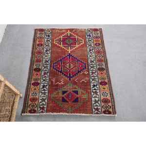 Alfombra turca Vintage de estilo chino tradicional, lana roja y azul con patrón de retazos, área grande, respaldo de látex 9x12 para pasillo - Product Image 1