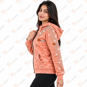 Sweat-shirt à capuche zippé pour femme Tiierwear, orange, à paillettes, coupe classique, en polyester tricoté, pour l'automne - Product Image 3