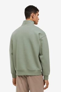เสื้อสเวตเตอร์ซิปครึ่งแขนผ้าฝ้ายลำลองใส่สบายพร้อมซิป1/4เสื้อแขนยาวสีพื้นปะติดสำหรับฤดูหนาว - Product Image 3