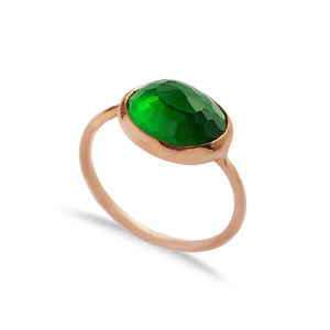 Oval <b>Green</b> Quartz Stone Gold Bezel Design Turkish Wholesale 925 Sterling Silver Handmade <b>Ring</b> - Product Image 6