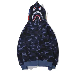 Новые модные толстовки с капюшоном bape shark на заказ, толстовка с вышитым принтом, хлопковые камуфляжные толстовки с капюшоном, мужские/унисекс с камуфляжным принтом