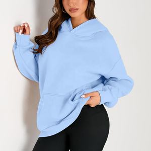 Sudadera con Capucha de Punto Grueso para Mujer, Invierno, 100% Algodón, Talla Grande, Azul, Secado Rápido, Transpirable, Parte Delantera Más Grande - Product Image 5