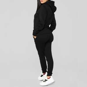Mode féminine 100% coton léger sweat à capuche ensemble séchage rapide respirant pull 2 pièces Jogging survêtement pour l'hiver - Product Image 5