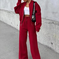 Setelan sweter Wanita Lengan penuh, setelan 2 potong ritsleting ringan katun organik 100%, setelan keringat wanita trendi, baju olahraga longgar bersirkulasi