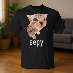 Eepy Cat Meme T-Shirt pour hommes et femmes, en coton noir, avec motif chaton endormi, cadeau amusant pour les amoureux des chats - Product Image 3