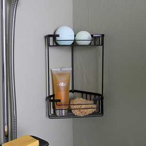 Black <b>Wire</b> Double Corner Shower Soap Dish Holder Wall Mounted <b>Shelf</b> - Product Image 4
