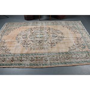 Tapis turc vintage fait main 5,5 x 9,1 pieds, patchwork persan brun vert, design rectangulaire pour couloir, salon, laine et latex pour adolescents - Product Image 3