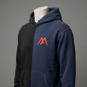 MATTIERA Men's Black Blue Two Tone Pullover <b>Hoodie</b> <b>Red</b> Logo Fleece Sweatshirt Streetwear Casual Hooded Tops Custom Wholesale OEM - Product Image 2