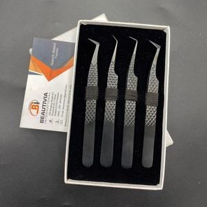 Pince à épiler japonaise en acier inoxydable Diamond Grip noir mat avec pointe pointue pour extension de cils - Product Image 3