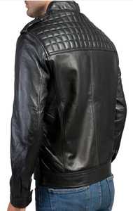 Chaqueta de motorista para hombre personalizada de alta calidad Premium 100% cuero Real negro transpirable edredón forro estilo clásico chaqueta cuello alto - Product Image 6
