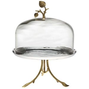 Support à gâteau de luxe en métal doré avec couvercle en verre transparent, plateau de présentation rond moderne pour cupcakes, idéal pour les mariages, les fêtes et les événements - Product Image 3