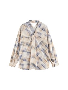 เสื้อเบลาส์ผ้าชีฟองลายตารางของผู้หญิงสำหรับฤดูร้อน2025ระบายอากาศตัดด้านหลังและปรับแต่งภาพเงาที่มีน้ำหนักเบา - Product Image 5