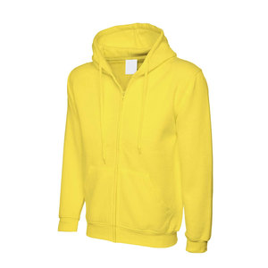 Sweat à capuche unisexe personnalisé de haute qualité pour homme, en coton, couleur unie, avec fermeture éclair, couleur jaune, taille personnalisée - Product Image 1