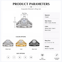 Ensemble de bagues de mariage pour femme, zircone cubique AAA+, coupe coussin, halo, bagues de fiançailles, plaqué or blanc sur cuivre, ensemble de bijoux de mariée
