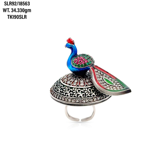 Enamel Blue <b>Craft</b> Handmade Ring Living Tail Ring Statement Cocktail Ring Silver Peacock Meena Ring Vintage Ethnic Style Woman - Product Image 6