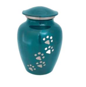 Urna de cerámica para cremación de mascotas, urnas funerarias de aluminio para mascotas, venta al por mayor, urna de Metal de alta calidad con huellas de patas de forma redonda - Product Image 5