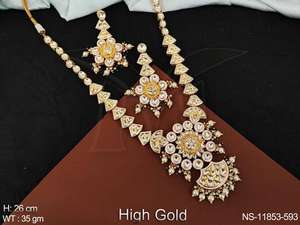 Kundan Pierres Vêtements de fête Haute Plaqué Or Belle Kundan Bijoux Long Collier Ensemble - Product Image 5